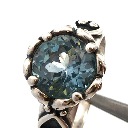 Designer 925 Sterling Silver Round Blue Topaz Solitaire Heart Scroll Ring