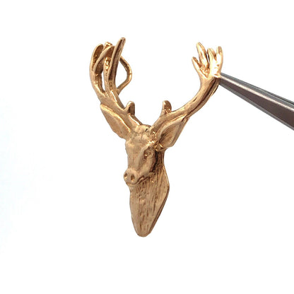 14K Yellow Gold Textured Buck Stag Male Deer Animal Hunter's Pendant