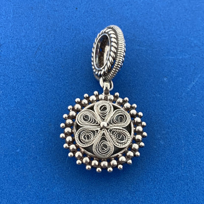 Designer BJ Sterling Silver 925 White Mabe Pearl Beaded Circle Dangle Pendant