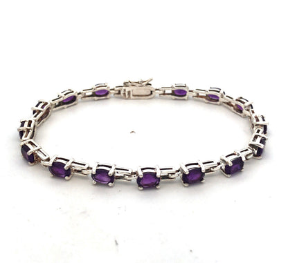 Designer R 925 Sterling Silver Oval Purple Amethyst Tennis Bracelet