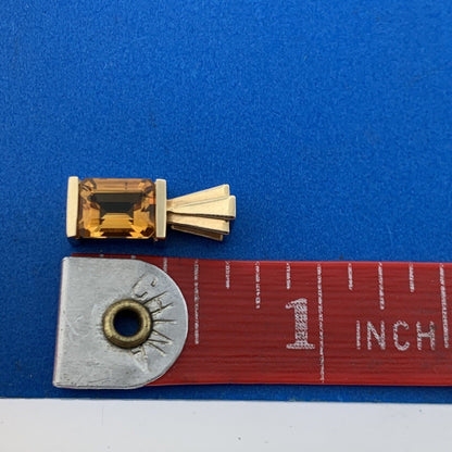 Gorgeous 14k Yellow Gold Emerald Cut Golden Citrine Precious Pendant Modern
