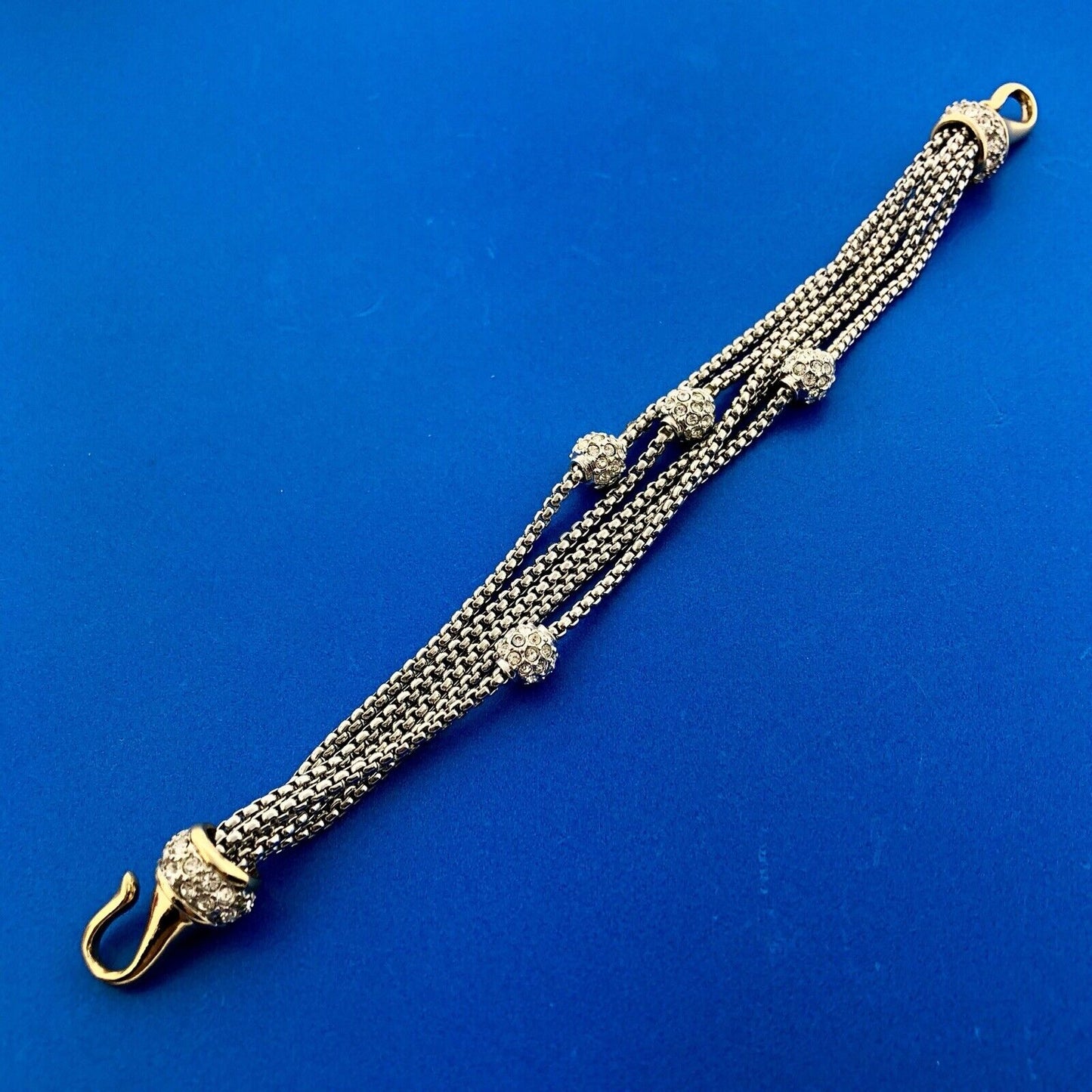 Ladies Silver Gold Tone Cubic Zirconia CZ Ball Station 5 Strand Fashion Bracelet