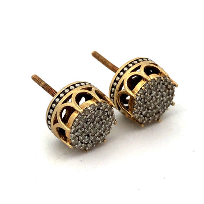 Designer 10K Yellow White Gold Pave Diamond Screw Back Stud Earrings