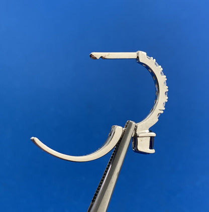 Designer 925 Sterling Silver Sapphire White Topaz Accented Huggie Hoop Earrings