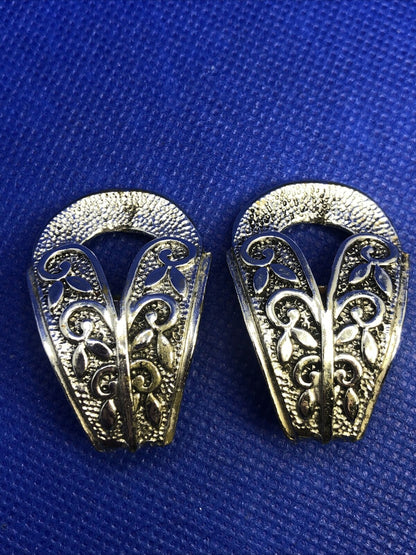 Vintage Designer Selini Silver Tone Floral Scroll Statement Clip On Earrings