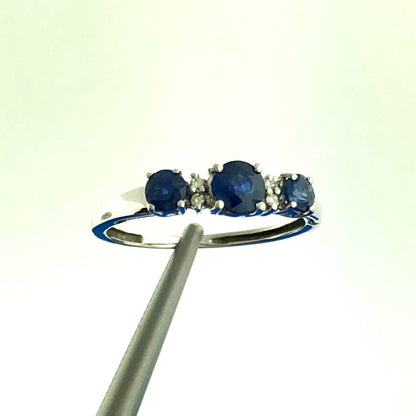 14K White Gold Sapphire Diamond September Anniversary Occasion Stackable Ring