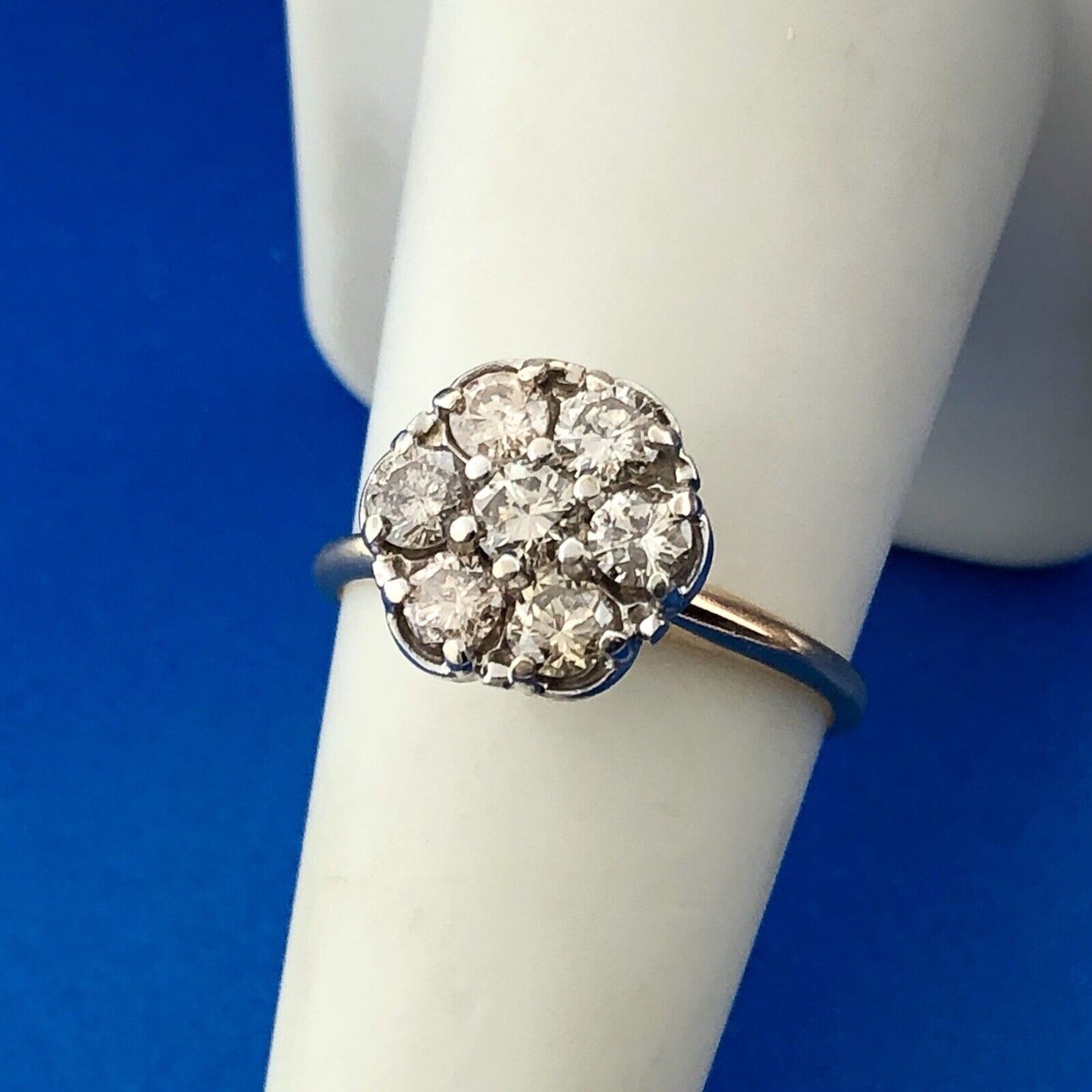 Estate 14K Yellow White Gold Diamond Floral Cluster Anniversary Cocktail Ring