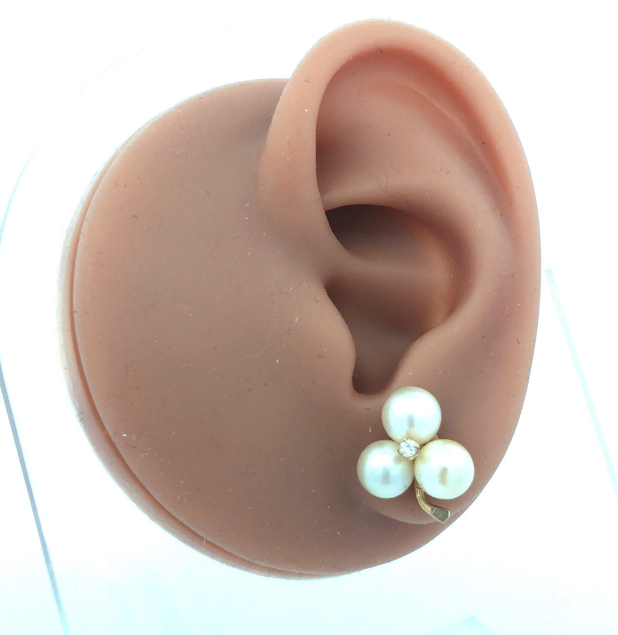 Vintage 14K Yellow Gold Pearl Trio Grape Cluster Diamond Accented Stud Earrings