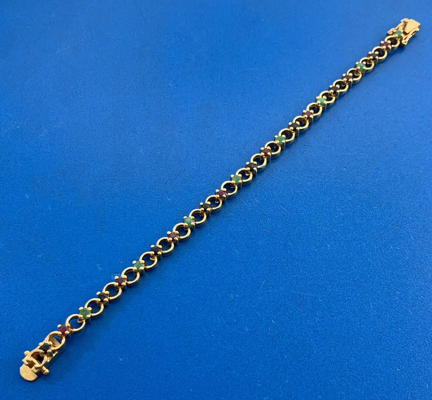 Designer 925 Sterling Silver Vermeil Sapphire Ruby Emerald Tennis Bracelet
