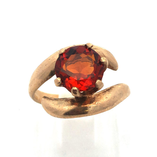 Modernist 10K Yellow Gold Orange Tourmaline Solitaire Statement Cocktail Ring