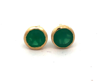 Designer 925 Sterling Silver Gold Vermeil Round Green Tourmaline Stud Earrings
