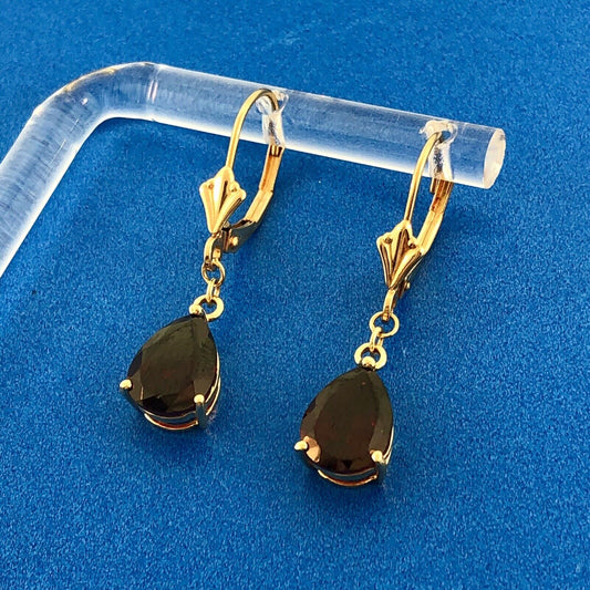 14K Yellow Gold Garnet Pear January Anniversary Drop Dangle Hook Earrings