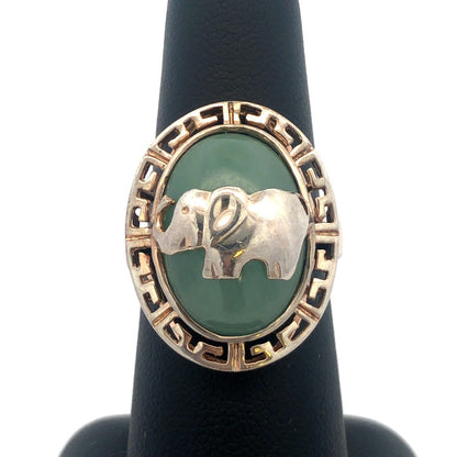 Designer 925 Sterling Silver Jade Oval Cabochon Elephant Statement Cocktail Ring