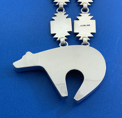 Native American 925 Sterling Silver Concho Bear Statement Storyteller Necklace