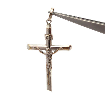 18K White Gold Polished Jesus Crucifix Religious Statement Cross Pendant