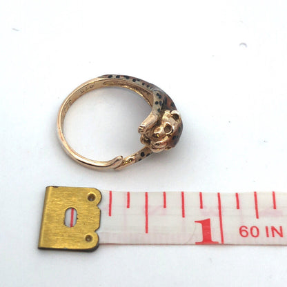 Designer SLC 925 Sterling Silver Yellow Gold Enamel 3D Cheetah Ring