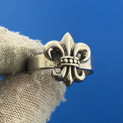 925 Sterling Silver Fleur De Lis Religious French Cigar Band Ring