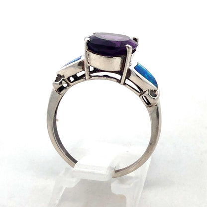 Designer 925 Sterling Silver Oval Amethyst Opal Doublet Accented Statement Ring