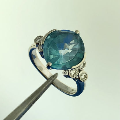 Stunning 14K White Gold Blue Topaz Diamond Accented December Anniversary Ring