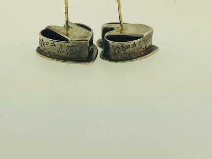 Retired Mignon Faget 14K Yellow Gold Sterling Silver Hard Hearts Stud Earrings