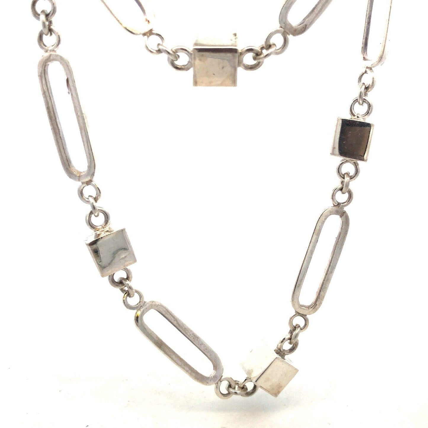 Estate Taxco TR-167 925 Sterling Silver Paper Clip Chain Statement Necklace