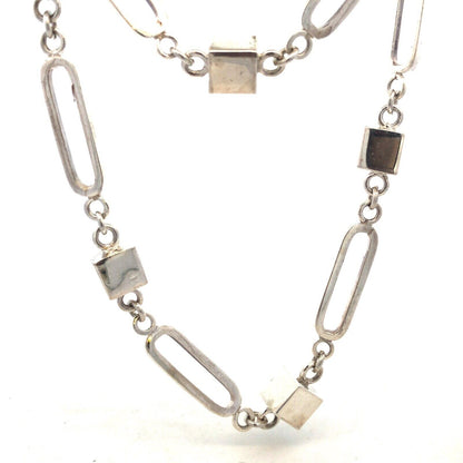 Estate Taxco TR-167 925 Sterling Silver Paper Clip Chain Statement Necklace