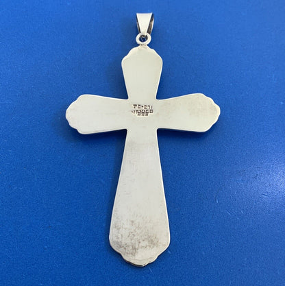 Taxco Mexico 925 Sterling Silver Black Onyx Large Ethnic Statement Cross Pendant