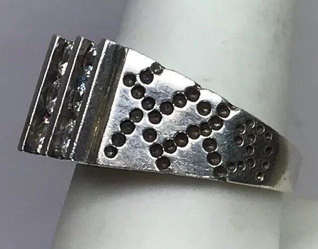 Native American Artisan Sterling Silver Cubic Zirconia CZ Unisex Statement Ring