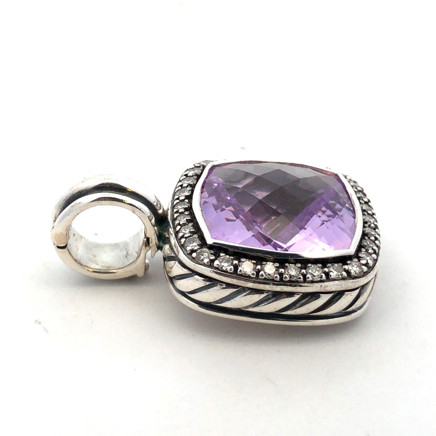 David Yurman 925 Sterling Silver Amethyst Diamond Halo Albion Enhancer Pendant