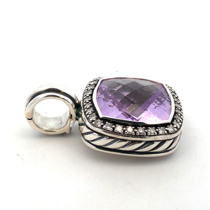 David Yurman 925 Sterling Silver Amethyst Diamond Halo Albion Enhancer Pendant