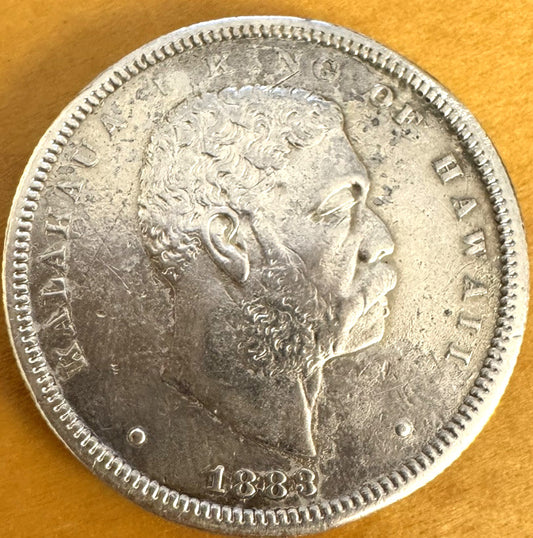1883 P Kalakaua 1 Original Kingdom of Hawaii 50 Cent Half Dollar Coin