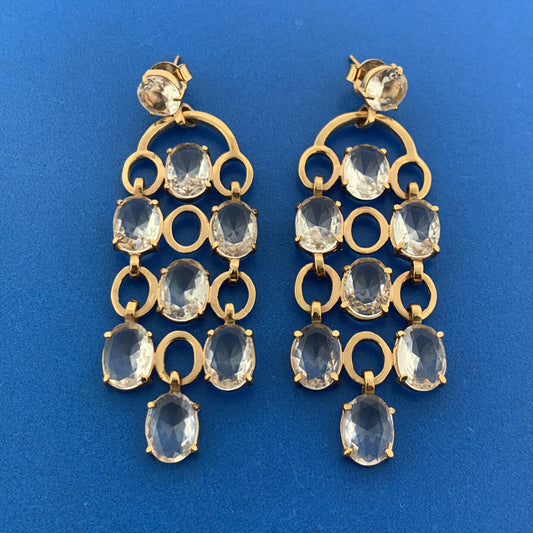 Mid Century Designer Gold Tone Glass Chandelier Runway Quality Pierced Earrings