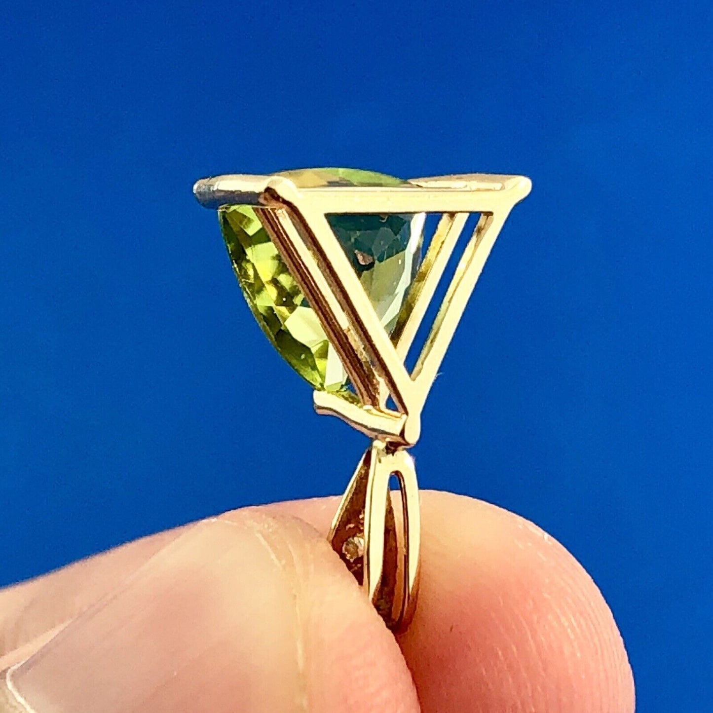 Modern 10K Yellow Gold Peridot Diamond Trapezoid August Birthstone Pendant