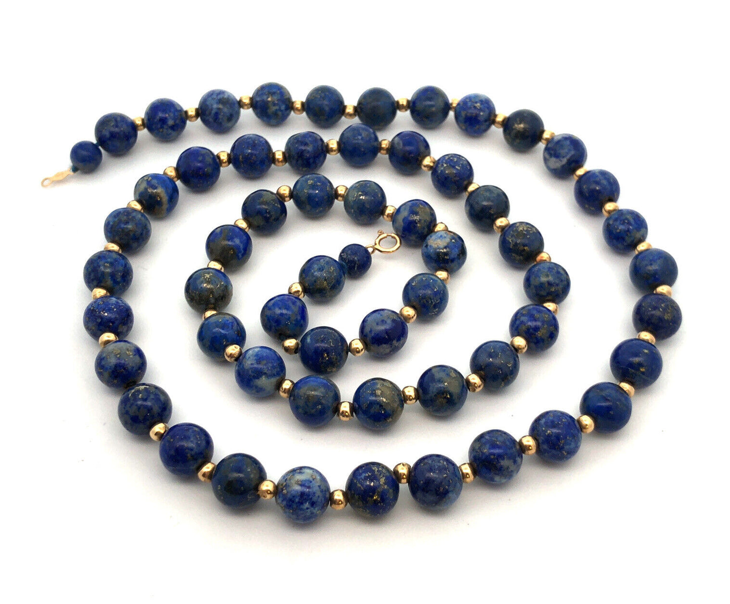 Vintage 14K Yellow Gold Lapis Lazuli Bead Enlightenment Self Awareness Necklace