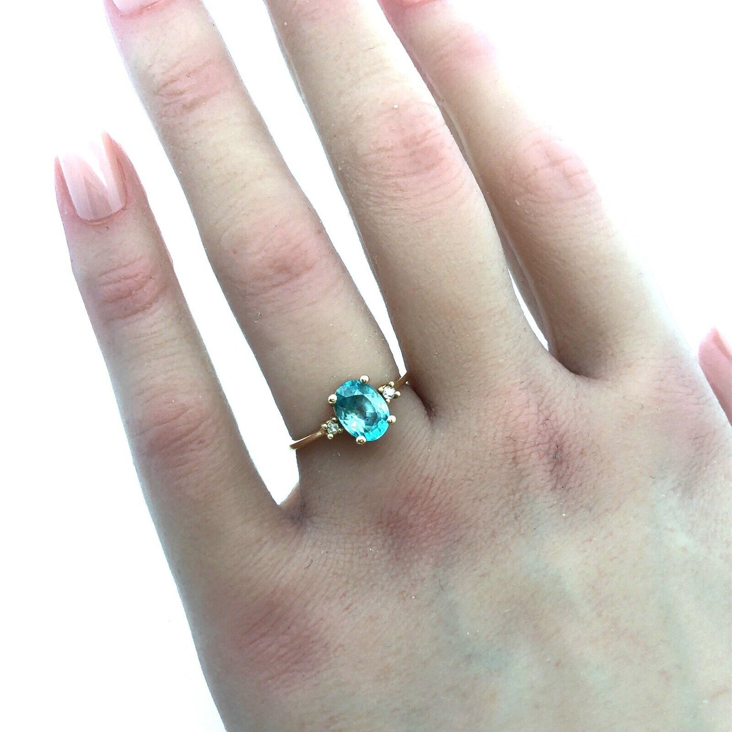 14k Yellow Gold Oval Blue Topaz Ring with Diamond Accents