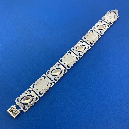 925 Sterling Silver 12K Yellow Rose Gold Mother Of Pearl Leaf Panel Bracelet