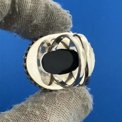 Vintage Mexico Modernist Merav Sterling Silver 925 Abalone Statement Ring