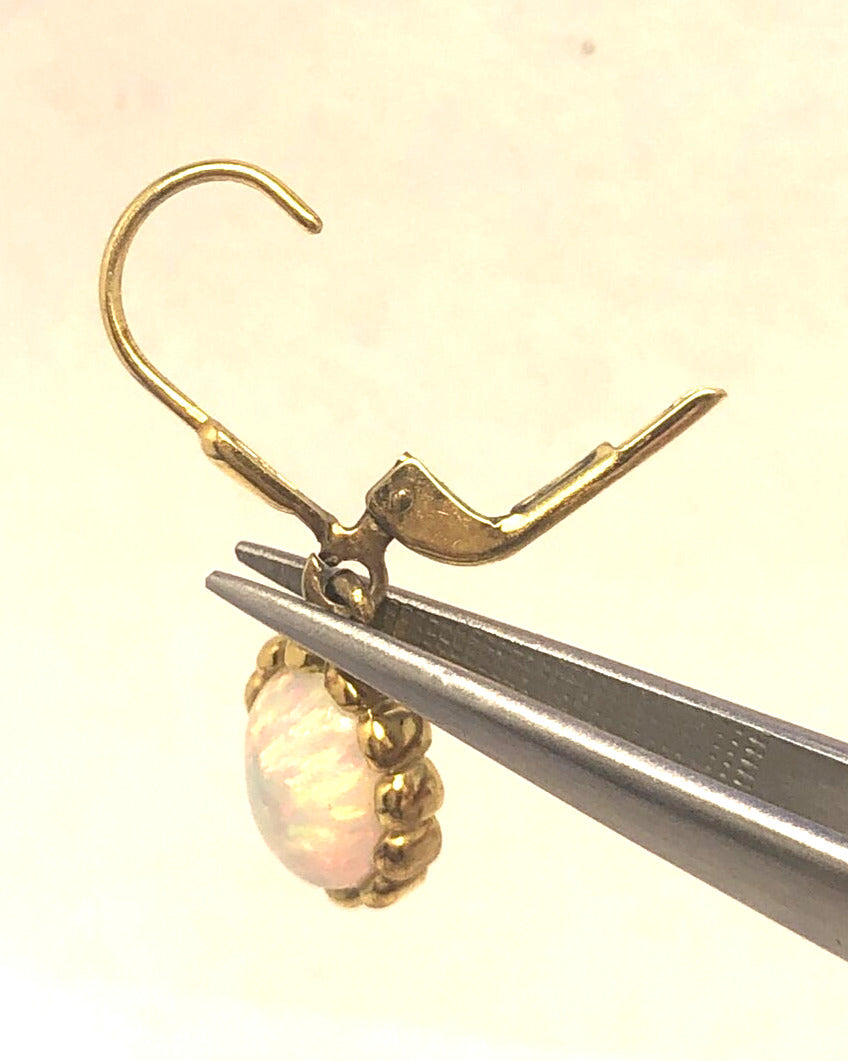Estate 925 Sterling Silver Vermeil Oval Opal Cabochon Dangle Drop Earrings
