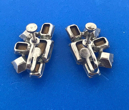 Runway Quality Silver Tone Crystal Rhinestone Bridal Wedding Screw Back Earrings
