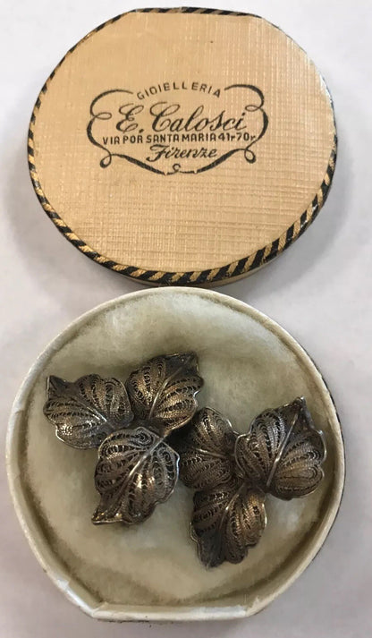 Vintage Art Deco 900 Stamped Silver Filigree Leaf Design Clip On Earrings