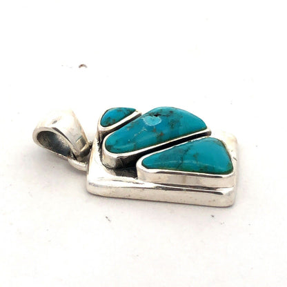 Estate 925 Sterling Silver Turquoise Cabochon Bezel Rectangle Statement Pendant