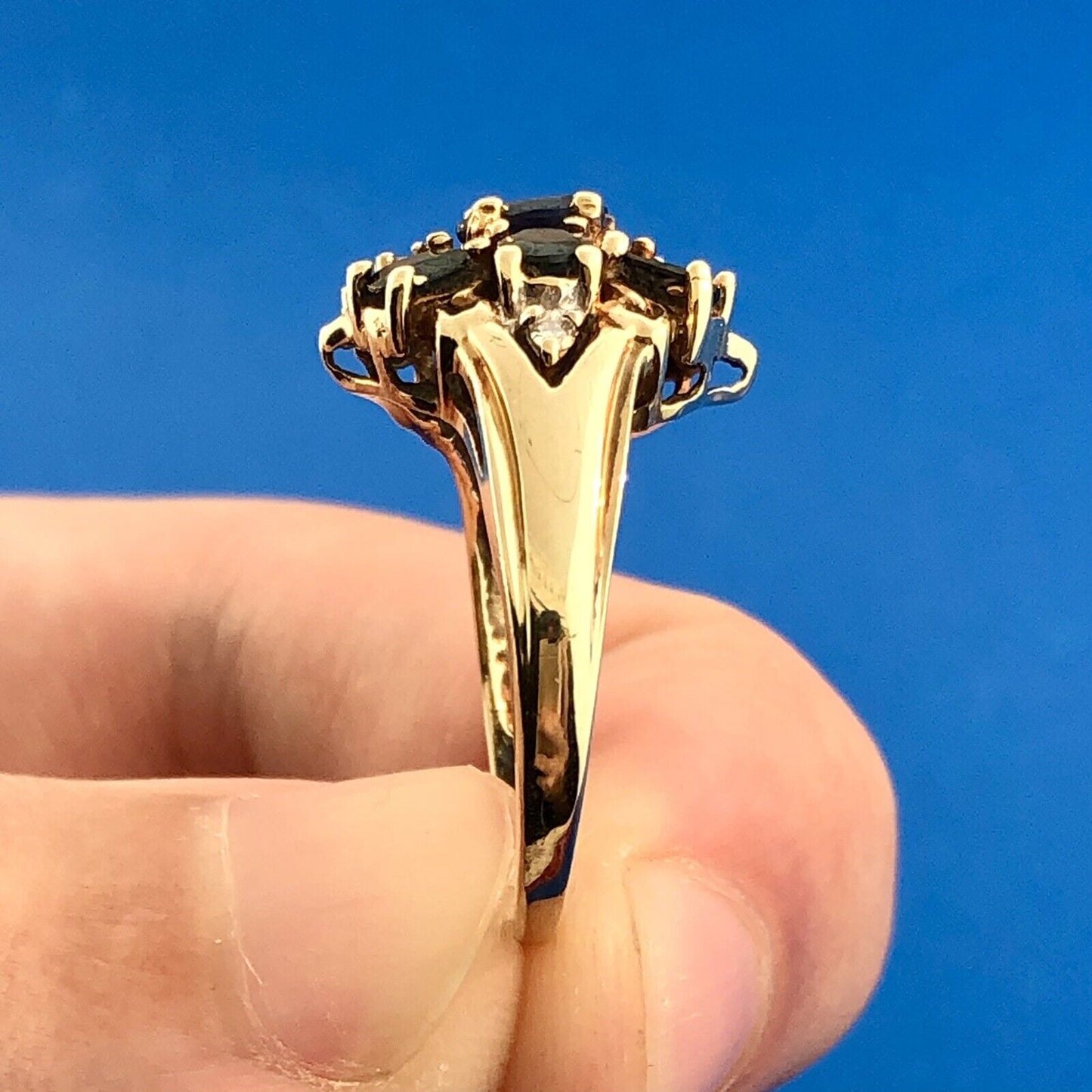 Retro 10K Yellow Sapphire Diamond Floral Cluster September Anniversary Ring