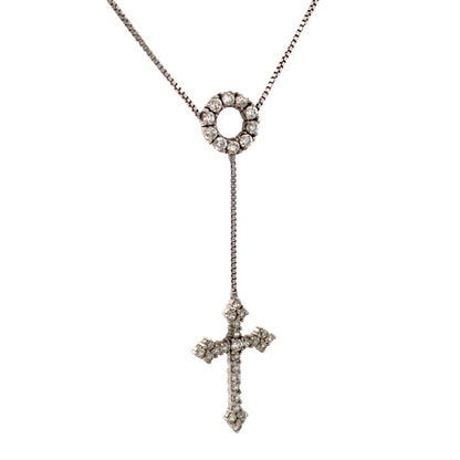Designer 925 Sterling Silver Cubic Zirconia Drop Dangle Cross Pendant Necklace