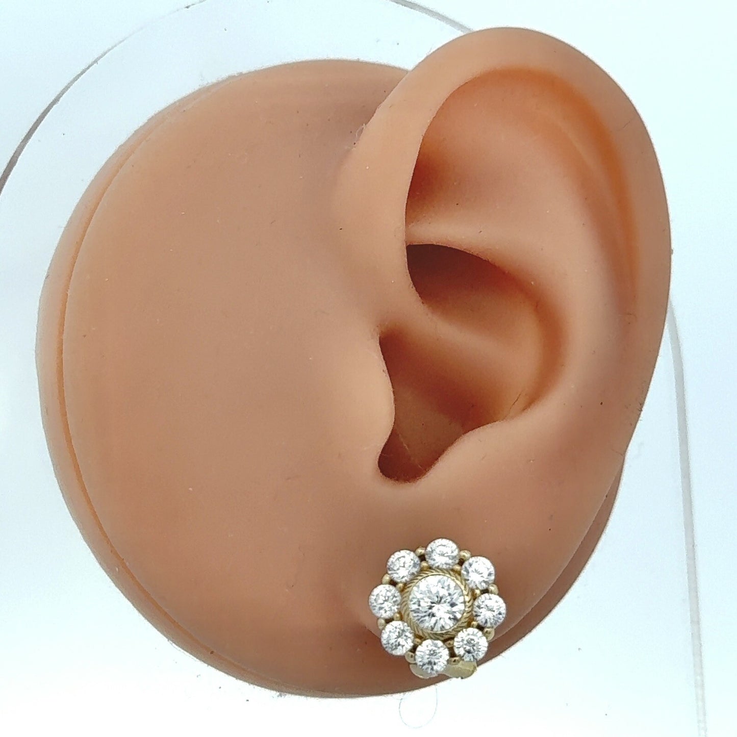 Judith Ripka 925 Sterling Silver Vermeil Cubic Zirconia Floral Cluster Earrings