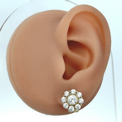 Judith Ripka 925 Sterling Silver Vermeil Cubic Zirconia Floral Cluster Earrings