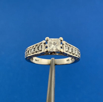 Designer 14K White Gold Princess Diamond Solitaire Accented Engagement Ring