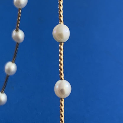 Designer 14K Yellow Gold 4.5 mm Cultured Freshwater Pearl Station Necklace