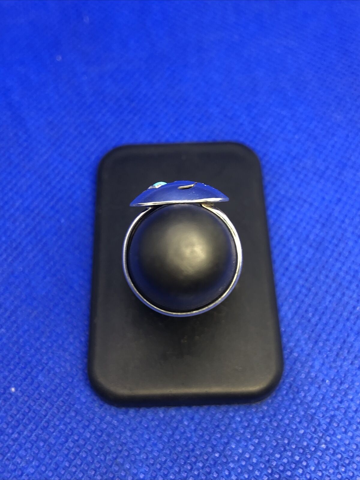 Native American Signed 925 Sterling Silver Turquoise Cabochon Storyteller Ring