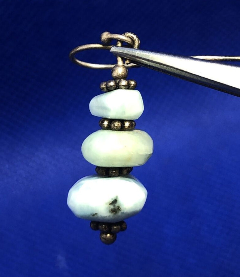 Estate 925 Sterling Silver Blue Larimar Beaded Hook Dangle Earrings