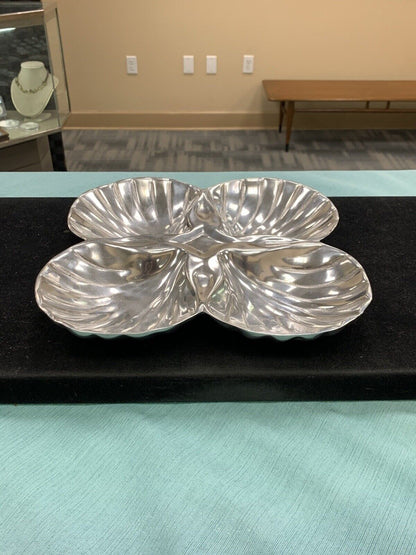 Aluminum High Polished 4 Compartment Shell Relish Dip Serving Tray